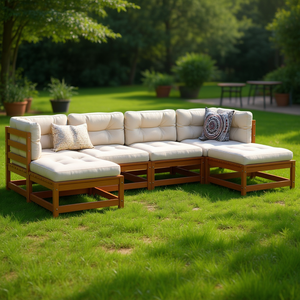 ชุดโซฟากลางแจ้งแบบโมดูลาร์ สีน้ำตาลขี้ผึ้ง ทำจากไม้สนแท้ พร้อมเบาะโฟมความหนาแน่นสูง สำหรับสวน ดีไซน์ร่วมสมัย - Product Image 2