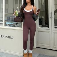 Nouvelle Arrivée Combinaison de Sport Deux Pièces Contrastée à Bretelles Dos Nu pour Femme, Tenue de Yoga Extérieure en Spandex/Nylon Respirant