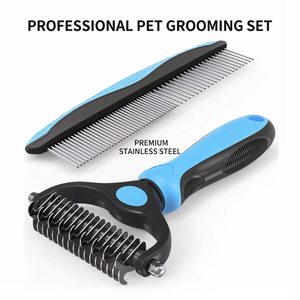 Double-Sided Pet Grooming Tool - <strong>Undercoat</strong> <strong>Rake</strong> &amp; Deshedding Comb for Dogs Cats - Effective Dematting Hair Removal Brush - Product Image 2