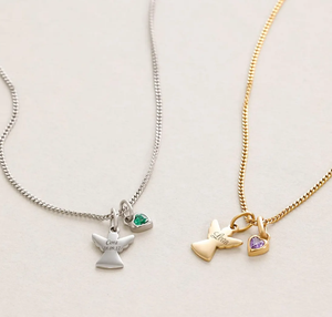 Collana Angelo Custode con Cuore e Pietra Portafortuna, Collane Personalizzate con Nome, Regalo per Bambini - Product Image 1