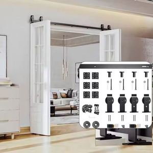 WEKIS Industrial Steel Bi-Folding Barn Door Hardware <b>Kit</b> Screw Top Mount Roller 4-Door System Bedroom Kitchen Living Room - Product Image 1