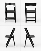 Chaise pliante en plastique résine, couleur unie noire, design durable, profil compact pliable pour hôtel, maison, mariage, vente en gros