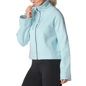 Hot Sale Activewear Custom Logo High Quality Women Full Zipper Spring Comfy Drop Shoulder Cotton Wide Sleeve Jacket For Women