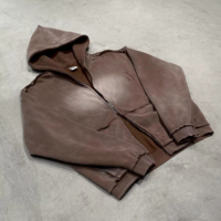 Sweat à capuche personnalisé à double fermeture éclair, poids lourd, noir, vintage, délavé, streetwear, lavage à l'acide, 400GSM, sweat à capuche vierge pour hommes