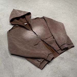 Sudadera con Capucha Personalizada de Doble Cremallera, Estilo Vintage, Lavado Ácido, 400GSM, para Hombre - Product Image 2