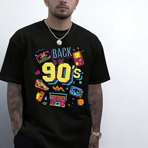 เสื้อยืดกราฟิกย้อนยุคยุค 90 สำหรับผู้ชาย เสื้อยืดสไตล์เรโทรวินเทจลายเครื่องเล่นบูมบ็อกซ์และเกมอาร์เคด ให้ความรู้สึกคิดถึง  เสื้อยืดโอเวอร์ไซส์ผ้าฝ้ายแขนสั้น สตรีทแวร์ เสื้อยืดลำลอง - Product Image 1