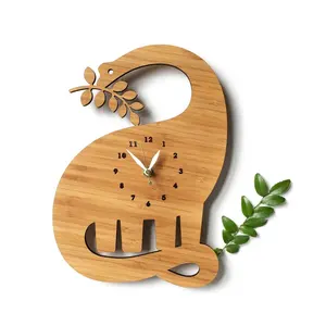 OEM Factory Home Decor Custom Wooden Wall Clock Bamboo Dinosaur Clocks 12 Inch Wooden Decorative Clock