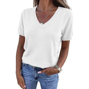 Womens Short Sleeve V Neck Sweater Lightweight Casual <b>Top</b> Summer Breathable Knitwear For Women - Product Image 1