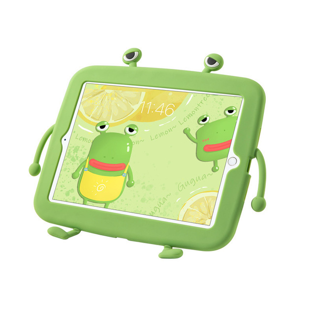 Hot-selling Fashion Liquid Silicone Skin Feel Cartoon Frog Case Protective Tablet Cover with Kickstand for iPad Pro 11 Mini 7