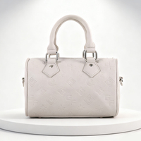 Sac Boston Mini en Cuir PU Blanc Effet Galet Prêt à Expédier depuis l'Entrepôt Américain pour Femme – Sac à Main Tendance à Motif Gaufré