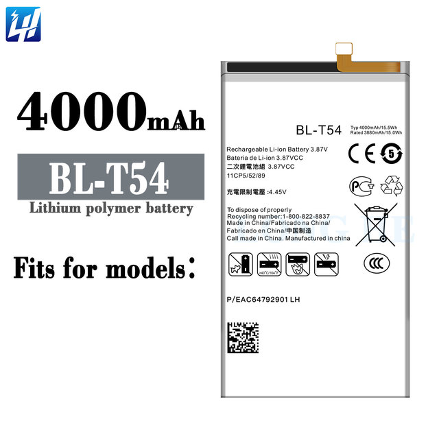 Factory Direct Sales of High-quality 4000mAh 3.87V Lithium-ion Replacement BL-T54 Battery for LG Mobile Phones.