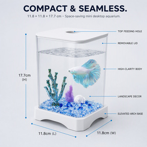 Mini Pecera Acrílica de Escritorio, Acuario LED Pequeño para Peces Betta, Cubo de Agua Decorativo para Interiores - Product Image 2