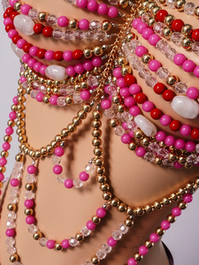 Reggiseno artigianale da donna con perline, lussuoso per feste, Carnevale, vacanze, top con cinturino, accessori da sposa, reggiseno a sirena con perle rosa - Product Image 4