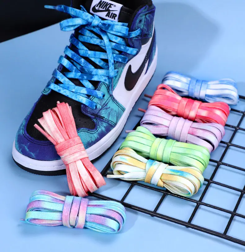 REWIN High Quality Unique Flat Shoe Laces Mix Colors Tie Dye Shoelaces For Sneakers