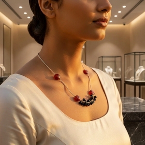 Women's Elegant <b>Beaded</b> <b>Necklace</b> with Red and Black Stones Gold Plated Silver Chain Strand Style Wedding Fashion Jewelry Gift - Product Image 4