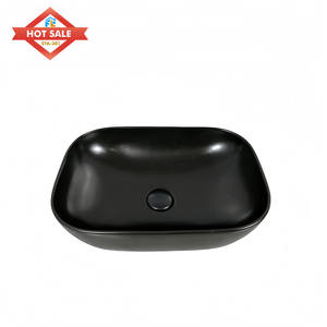Forme carrée au-dessus du comptoir en céramique glaçure couleur noire Art évier salle de bain en céramique à la main visage lavabo - Product Image 6