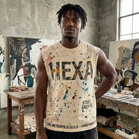 Débardeur Homme Personnalisé avec Logo Peint à la Main Effet Éclaboussures HEXA Imprimé Vintage Vieilli Coupe Courte Streetwear