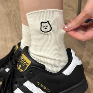Cute White Dog Themed Mid Calf <b>Socks</b> With Cartoon Design For Women Breathable Jacquard Knit Thin <b>Sock</b> - Product Image 1