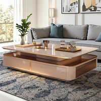 Table basse rectangulaire supérieure en pierre frittée avec design convertible à cadre en métal de haute qualité de luxe léger