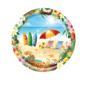 Decoraciones de Fiesta Temáticas de Playa Hawaiana para el Verano, 7 Piezas, Guirnalda de Papel, Platos, Vasos y Servilletas - Product Image 5