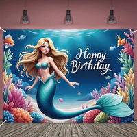 Bannière murale de décoration de fête d'anniversaire personnalisée 82x59in grande bannière d'image de fête d'anniversaire de sirène pour décorations de toile de fond de fête