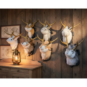 Tête de Lapin de Pâques pour Enfants, Tête de Lapin en Peluche avec Cornes de Cerf en Plastique, Style Adorable pour Décorations Murales d'Événements Festifs - Product Image 1
