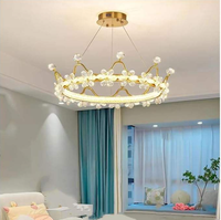 Lustre pour chambre à coucher, luminaire suspendu rond à LED, chambre d'enfant, couronne de princesse, filles, moderne, K9, cristal doré, fleurs, lampes de plafond