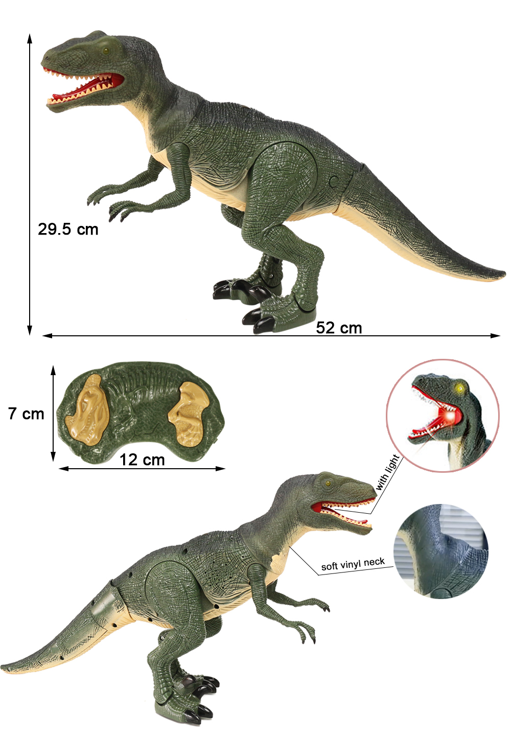 Shake Head Roar Light up Eye Plastic Dinosaur Remote Control
