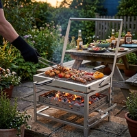 Barbecue de jardin rotatif portable en acier inoxydable 304 pour extérieur, machine à barbecue au charbon de bois