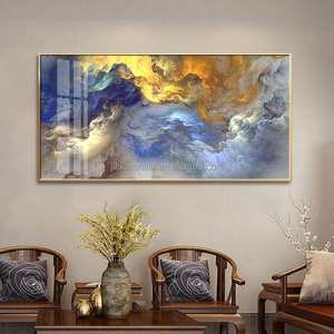 Blue Gold Cloud Canvas Modern Fantasy large crystal porcelain abstract framed art glass wall art painting for living room - Product Image 3