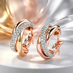Pendientes de Aro Triple de Tres Colores para Mujer, Diseño Trenzado, Accesorios para las Orejas de Uso Diario - Product Image 3