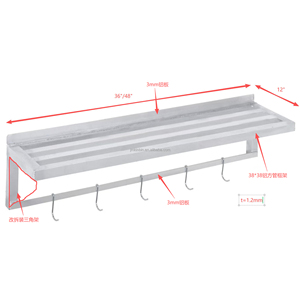 Heavy Duty Aluminum Alloy <b>Wall</b> Hanging <b>Rack</b> with Multi <b>Hooks</b> Kitchen Storage Organizer for Restaurant Canteen - Product Image 2