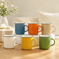 Mug en céramique émaillée classique en gros, 3 tailles, 6 couleurs, tasse à café pour le camping, logo personnalisé, compatible micro-ondes et lave-vaisselle