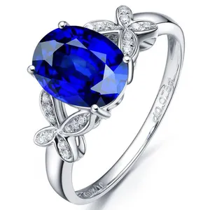 Blue Tanzanite Solitaire Engagement Ring For Women 925 Silver Jewelry