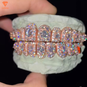 <span class=keywords><strong>Grillz</strong></span> en Argent 925 avec Grande Pierre Moissanite, 8 Dents Supérieures et 8 Dents Inférieures, <span class=keywords><strong>Grillz</strong></span> Personnalisés en Moissanite VVS pour Dents - Product Image 2