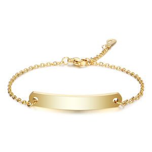Brazalete curvo de acero inoxidable dorado con grabado para regalo unisex, joyería. - Product Image 1