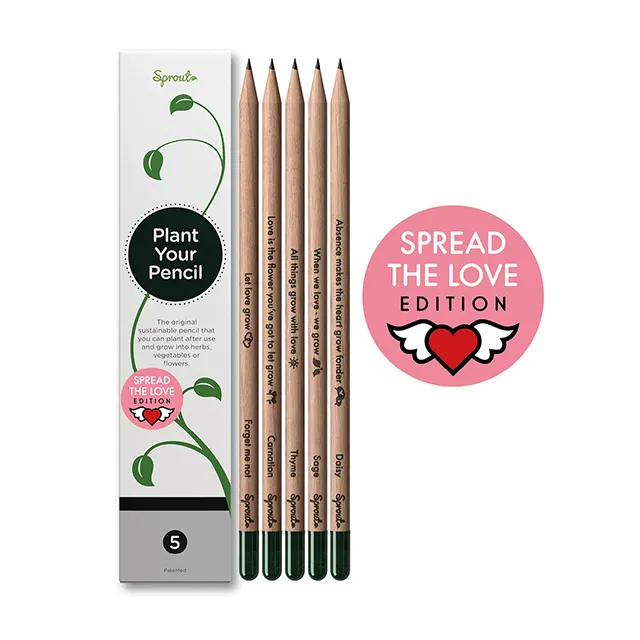 Spezielles Bleistift set SPREAD THE LOVE EDITION 5 PACK Pflanz barer Bleistift Zertifiziertes Holz Nachhaltige Werbe geschenke