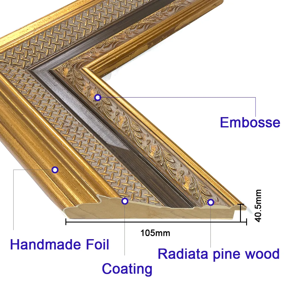 Modanature classiche personalizzate all'ingrosso della fabbrica 10cm di grandi dimensioni OEM e ODM con cornice in legno per la pittura tradizionale