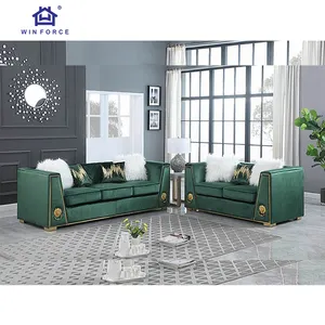 Winforce American Style Luxury Living Room Sofa Set With Metal Lion Head Decoration Green Elegant Italian Velvet Sofa Couches