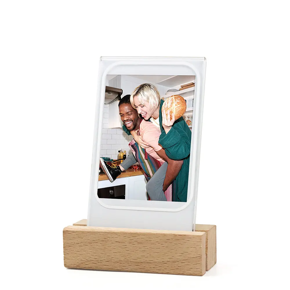 Nuovo arrivo supporto in legno luminoso Instax Mini cornice per foto con supporto in compensato cornice in acrilico a Led