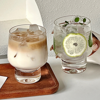 Verre à pied en verre transparent à pied court pour café glacé, jus, thé au lait, whisky, desserts, usage domestique, café, bar, vaisselle de table