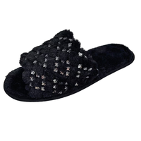 Pantoufles de maison pour femmes en gros bon marché rayé peluche paillettes Bling Design moelleux respirant chaud diapositives pour l'été
