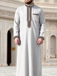 Túnica Tradicional Marroquí Bordada para Hombre, Thobe Musulmán con Bolsillo, Jibba, Abaya, Ropa Masculina, Jalabiya, Ropa para Ramadán, Ubba - Product Image 1