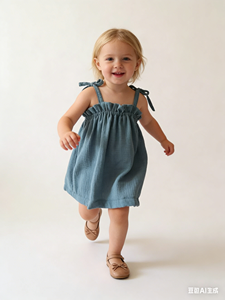 Vestito Estivo Personalizzato per Bambine in <span class=keywords><strong>Mussola</strong></span> 100% <span class=keywords><strong>Cotone</strong></span> con Bretelle e Volant sul Busto - Product Image 3