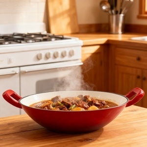 <span class=keywords><strong>Wok</strong></span> classique en fonte de 36 cm avec revêtement émaillé coloré, compatible lave-vaisselle, pour gaz et induction, écologique, sans couvercle - Product Image 1