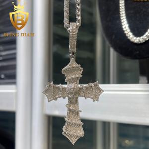 Collier pour homme Wuzhou Blingdiam Jewelry Hip Hop avec pendentif en forme de croix et de crâne, en argent sterling 925 avec moissanite VVS - Product Image 5