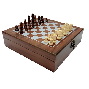 Ensemble de jeux multifonctions en bois haut de gamme : Échecs, jetons de <span class=keywords><strong>poker</strong></span>, cartes, dés, avec étui de rangement doublé de velours – Cadeau de luxe – Mingyao Zhejiang OEM Personnalisé - Product Image 1