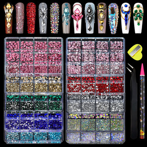 Set di 12 Griglie di Strass <span class=keywords><strong>per</strong></span> <span class=keywords><strong>Unghie</strong></span> a Fondo Piatto, Forme Speciali, Gemelli di Vetro Misti Rotondi, Accessori <span class=keywords><strong>per</strong></span> <span class=keywords><strong>Unghie</strong></span> - Product Image 1