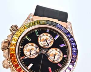 Montre mécanique de luxe haut de gamme pour homme, avec alarme, en acier inoxydable, diamants, cadre arc-en-ciel et design élégant - Product Image 2