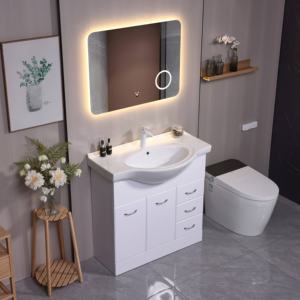 وحدة حمام عصرية قائمة على الأرض مع مرآة ذكية وإضاءة LED تعمل باللمس وحوض غسيل وطاولة تزيين للاستخدام المدرسي - Product Image 4